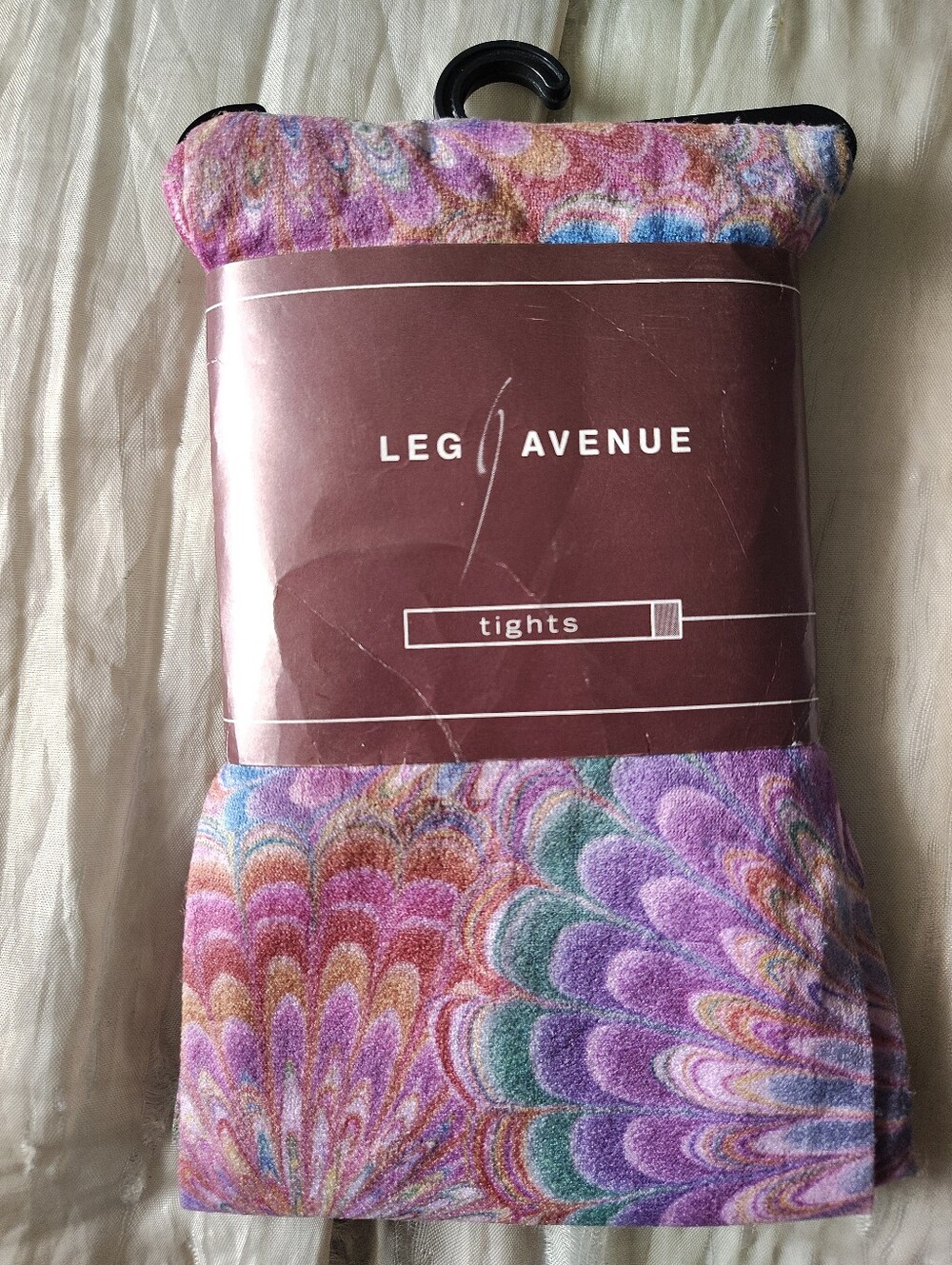 Vintage Y2K Leg Avenue Opaque Printed Tights NIP Deadstock Peacock Fan Purple OS